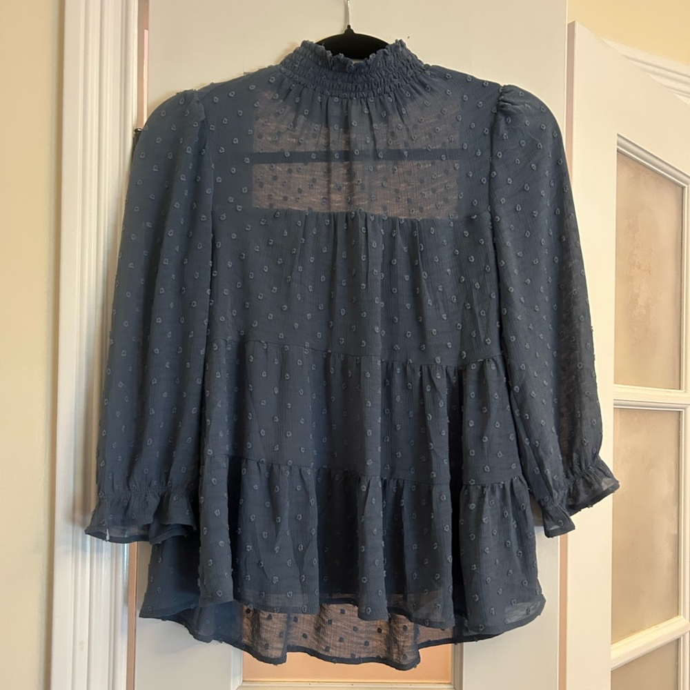 Monteau Blue Ruffle Neck Blouse S - Picture 9 of 9
